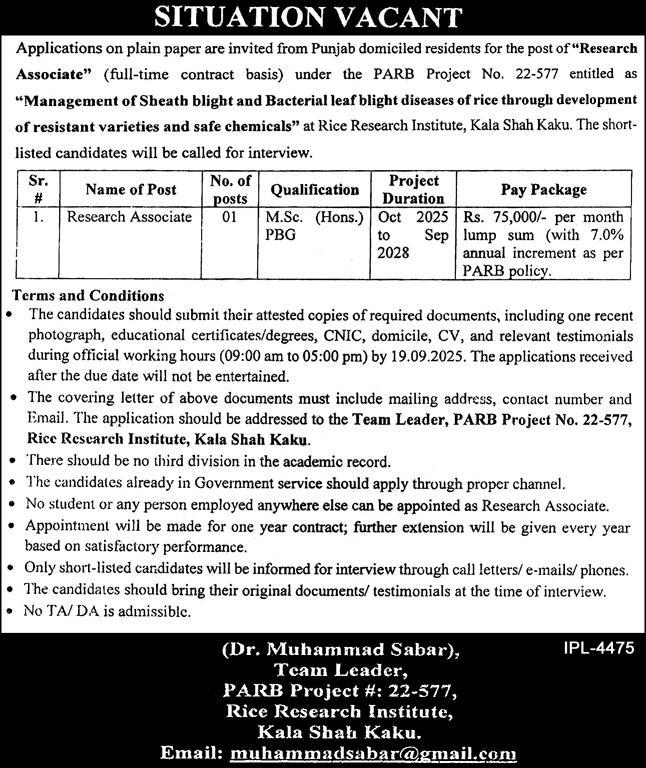 Jobs in Rice Research Institute Kaku